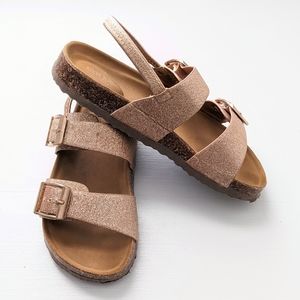 Toddler Girls Steve Madden Rose Gold Pink Glitter Buckle Strap Sandals, Size 12